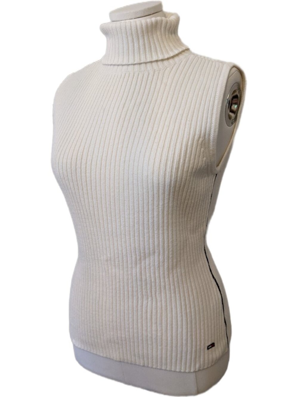 Vintage 90s Tommy Jeans Cream Turtleneck Sweater Vest Preppy Minimalist Ski Y2K